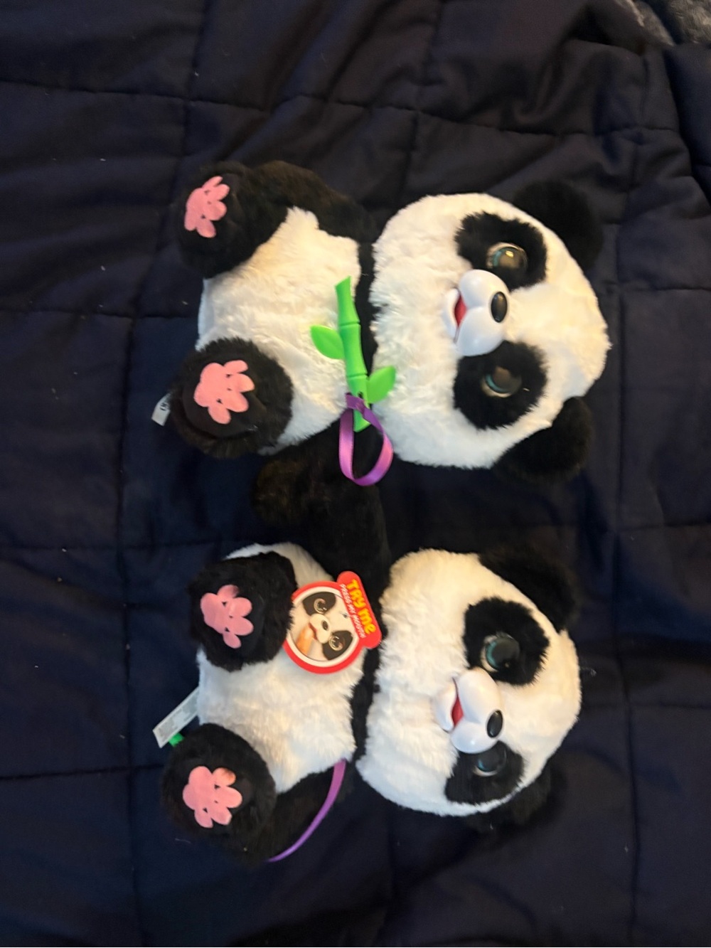 Plush Interactive Panda Toy  - Black & White with Pink Paw Accents